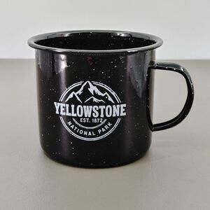 YELLOWSTONE National Park Camping Mug Black Speckled Enamel Cup Camping